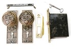 Antique Door Set Victorian   Eastlake Backplate Knob Mortise Lock Key Reclaimed