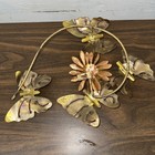 Vintage Brass Copper Metal Wall Hanging Home Decor Flowers Butterflies Mcm