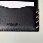Coach Flat Card Case 75303b Black Smooth Leather Brown Leather Whipstitching New