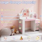 Kids Vanity Set With Lighted Mirror  stool princess Makeup Vanity Desk Bookshelf