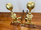 Antique Vintage Brass Cannonball Fireplace 20    Andirons Fire Dogs Federal Style