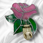 Vintage Ooak Stained Glass Pink Rose Night Light Plug In Lamp Handmade Artisan