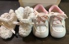 Vtg White Pink Baby Shoes Size 1 Lightweight Perforated Design Man Made Usa