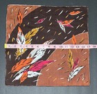 Feathers Leaves Vintage Hankie Handkerchief Brown Orange White Rolled Edges 15 