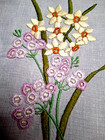 Glorious Daffodils jonquils   Primulas Vintage Hand Embroidered Centrepiece