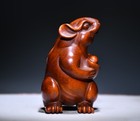 Chinese Collection Wooden Carved Exquisite Rich Mouse Statuette Rat Sculpture