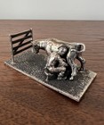 Antique Sterling Silver Miniature Dollhouse 3d Farmer Milking Cow Sculpture