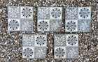 Set Of 5 Antique Victorian Black   White Floral Transfer Print Tiles C 1880   1900