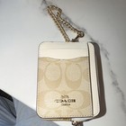 Coach Signature Logo Canvas leather Zip Id Card Holder Wallet W  Chain