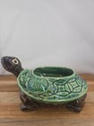Vintage Green Ceramic Turtle Planter Baby Tortoise Mid Century Art Pottery 9 