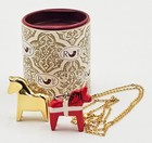Swedish Dala Horse Necklace And Mini Wooden Figurine