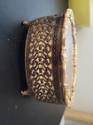 Vintage Gold Tone Filigree Roses Beveled Glass Footed Casket Jewelry trinket Box