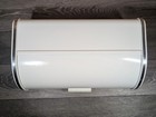 Vintage Brabantia Metal Bread Box Off White Cream Roll Top Chrome Trim Mcm