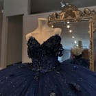 Glittering Navy Blue Quinceanera Dresses Flowers Appliques Lace Off Shoulder