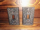 Pair Vintage Ornate Cast Iron Antique Finish Light Switch Cover