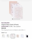 Honest Baby Organic Cotton Burp Cloths Floral