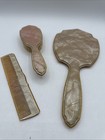 Antique 3 Piece Celluloid Bakelite Dresser Vanity Set Brush Comb Handheld Mirror