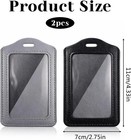 2pcs Leather Id Badge Holders Vertical Double Sided Clear Card Holder For Office