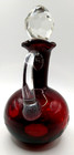 Ruby Red Cut To Clear Etched Glass Cruet With Faceted Stopper Bohemian