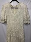 Vtg 80s Laurence Kazar Women s S Ivory Sequins Pearls Beaded Gown Wedding Dress