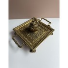 Antique French Bronze Inkwell Stand   Arabesque Motifs   Square Ornate Inkwell 