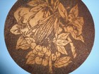 Antique Round Flemish Art Pyrography Harvest Wall Hanging Corn Pears Signed
