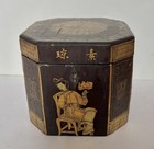 Early 1800 s Antique Chinese Export Lacquer Tea Caddy Box-octagonal-handpainted