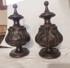 2 Spectacular Ornate Vtg Antique Wood Wooden Newel Post Cap Finials