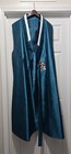 Korean Hanbok Baeja Vest Blue Satin Floral Embroidered Jeogori Overlay 
