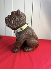 Vtg Signed Mexico Chalkware Bulldog Coin Bank 13    Large Plaster Dog Statue
