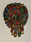 Vtg Czech  Art Deco Multicolor Rhinestone Dress Clip Pair