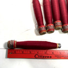 Wrapped Wood Quills  Red  Bobbins  Spools  Threaded  Textile  Lot Of 6