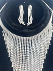 Clear Rhinestone Silver Fringe Necklace Earring Set Wedding Prom Formal Jewelry