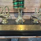 Vintage 2014 Golf Trophy 2nd Place Low Net Award Wood Base Mid Century Decor 18 