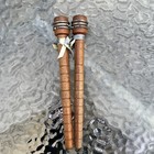 Vtg Wooden Sewing Thread Industrial Textile Spindle Spools Metal 2 Pieces Ribbed