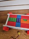 Vintage Playskool Wooden Blocks  Wagon Pull Toy - 14 Blocks