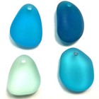 Aqua Green Teal Mixed Freeform Pebble Beach Sea Glass Frosted Pendants Q6