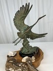 Vintage Bronze Heron marsh Bird In Flight Sculpture