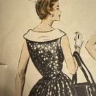 Vintage Vogue Sewing Pattern 1950s Dress Wide Portrait Collar Sz 16 Bust 34