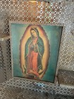 Vintage Catholic Religious Metal Shelf Lenticular Mary W Light 18    X 22    X 4   