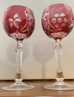 Vintage Crystal Cranberry Cut To Clear Wine Glass  set Of 2 