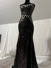 Unique Black Sequin Gown Sz4 6 Strapless Formal Dress Beaded Front Slit Prom 