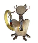 Artist Made Metal Cat Pin Brooch With Colorful Beads   Charms 2-3 4  Tall