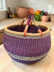 Handwoven Ghana Bolga Market Basket Leather Handle African Woven Tote 13   
