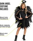 Kids Fallen Angel Costume Girls Dark Angel Dress Black Wings Halloween 7-14 Yrs