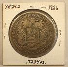 1926 Venezuela  5 Bolivares  90   Silver  25 Grams Krause Catalog Y  24 2