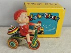 Vintage Ringing Tricycle Tin Litho Wind Up Toy With Key   Orig Box- 261 Ps-13