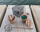 Miniature Crabbing Kit - Trap  Net   2 Bushel Baskets With Lids  One With Crabs 