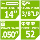 14  Ryobi Ry40511 52dl 40v Electric Chainsaw Chain Blade 3 8 lp  050 S52