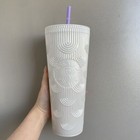 New 24oz Starbucks Pearl White Mermaid Siren Shell Cold Cup Tumbler W straw 2023